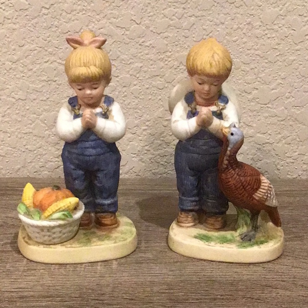 Pair of Vintage 1985 Homco Denim Days Figurines #1506 Praying